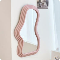 1 x RAW Customer Returns Hosoncovy Irregular Frame Wall Hanging Mirror Decorative Mirror Makeup Mirror Vanity Mirror Wall Decoration for Bathroom Living Room Bedroom Pink  - RRP €31.15