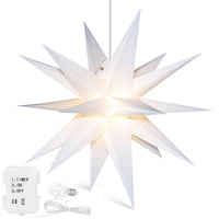 1 x RAW Customer Returns Qijieda 3D Poinsettia Illuminated Outdoor Battery with Timer - 58cm LED Poinsettia for Windows, Advent Star for Decorating Courtyard, Balcony and Garden 58cm, White  - RRP €25.8