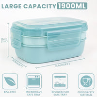 1 x RAW Customer Returns Bugucat Children s Lunch Box with Compartments 1900ML, Bento Box Children s Lunch Box with 5 Compartments, Adult Breakfast Box 2-Layer Sustainable Lunch Box, Lunch Box for School Work Picnic, 2 Sets - RRP €22.93