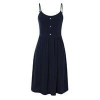 1 x RAW Customer Returns Yageshark Summer Dress Women s Plain Spaghetti Swing Beach Dress Knee-Length A-Line Button Dress Midi Dress Navy, Large  - RRP €25.98