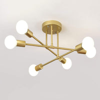 1 x RAW Customer Returns Retro Metal Sputnik Chandelier Semi-Flushlight Industrial Ceiling Light E27 Modern Gold 6 Lights Brass Plating Ceiling Light for Living Room Bedroom Gold-1  - RRP €39.34