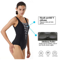 1 x Brand New LULUWINGX Women s One Piece Swimsuit V Front Panel Swimsuit Low U Back Sports Bathing Suit Black X-Small  - RRP €23.99