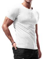 1 x RAW Customer Returns Lehmanlin men s T-shirt button collar, Henley short sleeve T-shirt, leisure T-shirt made of cotton with short sleeves, slim fit sports muscle shirts white XL  - RRP €26.99