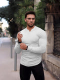 1 x RAW Customer Returns Agilelin Ribbed T-Shirts for Men, Long Sleeve T-Shirt, Small V-Neck Shirt White XS  - RRP €23.17