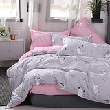 1 x RAW Customer Returns Freyamy Children s Bed Linen 135 x 200 cm 2-Piece Pink Gray Cartoon Cat Children s Reversible Bed Linen Brushed Microfibre Soft Girls Bedding Sets Duvet Cover with Zip and Pillowcase 80 x 80 cm - RRP €27.19