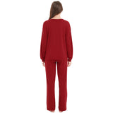 1 x RAW Customer Returns Mnamo Women s Pajamas Soft Knitted Pajama Set Wine Red 2 Pieces Cozy Nightwear Cotton and Modal Breathable Fabric - RRP €28.74