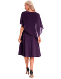 1 x RAW Customer Returns DRESSTELLS Women s Festive Dresses Evening Dress Plus Size Chiffon Cape Elegant Cocktail Dress Wedding V-Neck Knee-Length A-Line Large Size Dress Grape L - RRP €52.99