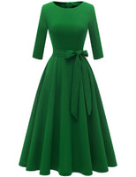 1 x RAW Customer Returns DRESSTELLS women s dress festive knee-length registry office cocktail dress long-sleeved festive party dress with belt retro pleated skirt knee-length midi-length green XS - RRP €48.99