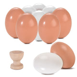 11 x Brand New AhfuLife Easter Egg Wooden Eggs, 10 Pieces Wooden Easter Eggs with 1 Piece Wooden Egg Cup, Easter Fake Eggs White Brown for Easter Decoration Children Easter DIY Painting Crafts - RRP €126.83