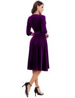 1 x RAW Customer Returns Bbonlinedress velvet dress women s long-sleeved midi-length evening dress elegant for wedding winter festive dresses vintage rockabilly cocktail dress party Christmas dress grape M - RRP €43.36