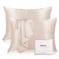 1 x RAW Customer Returns Set of 2 silk pillowcases 40x80, Muama pillowcase silk pillowcase 40 x 80 cm for hair and skin with zipper, Silk Pillowcase 2 pieces, Beige - RRP €38.05