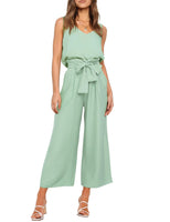 1 x RAW Customer Returns FANCYINN Women 2 Piece Crop Pants Set Wide Leg Wide Strap V Neck Tank High Waist Cropped Paper Bag Pants with Belt Mint Green Top and Wide Leg Pants XL - RRP €29.99