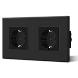 1 x RAW Customer Returns BSEED Schuko socket 2 compartment EU standard double socket wall socket crystal glass plate 16Amp 250 V extension sockets 157mm black - RRP €14.22