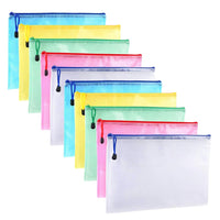 1 x RAW Customer Returns Document Bag, A3 Zipper Bag, for Documents, Cards and Homework, Random Color, 10 Pack - RRP €11.89