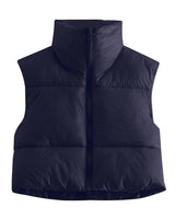 1 x Brand New MAVIS LAVEN Women s Winter Stand Collar Crop Vest Lightweight Sleeveless Warm Zipper Outerwear Coat Puffer Vests Padded Waistcoat 2-Dark Blue,Medium  - RRP €43.99