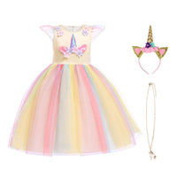 1 x RAW Customer Returns URAQT Girl s Unicorn Costume, 3pcs Girl s Princess Costume with Girl s Unicorn Dresses, Headband and Necklace, Girl s Costume for Daily or Cosplay, Girl s Halloween Costume for Carnival Party Wedding, 130cm - RRP €20.89