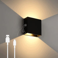 1 x RAW Customer Returns Indoor wall light, battery-powered wall light, dimmable touch control, 6W USB rechargeable wall light, battery-powered, warm white aluminum magnetic wall lamp for bedroom, living room, hallway, stairs black  - RRP €29.75