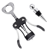 1 x RAW Customer Returns Foho Wine Opener, Multifunctional Wing Corkscrew for All Cork Stoppers and Beer Cap Bottles, Luxury Waiter Corkscrew with Stopper Set for Wine Lovers, Waiters - Black - RRP €9.06