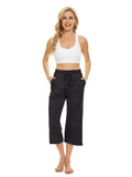 1 x RAW Customer Returns BATHRINS women s casual pants 3 4 pants jogging pants summer loose comfortable wide leg sweatpants house pants sports pants with pockets and adjustable drawstring black, XXL  - RRP €23.99