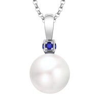 1 x Brand New JO WISDOM ladies necklace pearls silver 925 necklace pendant 11mm pearl with 3A zirconia September birthstone sapphire color, jewelry for mother daughter women girls - RRP €39.0