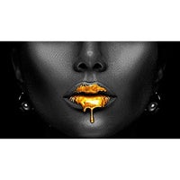 1 x RAW Customer Returns Pictures gold black women lips, wall picture nonwoven canvas picture art print modern wall pictures wall decoration design wall picture - sexy abstract, canvas pictures large living room. Frameless 150 x 60 cm  - RRP €30.24