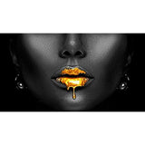 1 x RAW Customer Returns Pictures gold black women lips, wall picture nonwoven canvas picture art print modern wall pictures wall decoration design wall picture - sexy abstract, canvas pictures large living room. Frameless 150 x 60 cm  - RRP €30.24