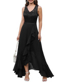 1 x Brand New Meetjen Evening Dress Long Chiffon Dress Women Elegant V-Neck Lace Dress for Wedding Guest Cocktail Party Dress Black XL - RRP €46.38