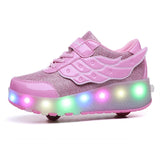 1 x RAW Customer Returns Aizeroth USB Charging 7 Color Changing LED Flashing Shoes With Double Roller Automatic Wheels Skate Skateboarding Shoes Outdoor Fitness Shoes Gymnastics Running Shoes Sneakers for Boys Girls - RRP €59.08