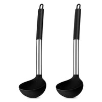 1 x RAW Customer Returns Soup ladle, Joyfair 2-piece silicone ladle set, heat resistance ladle with stainless steel handle, 30cm large sauce spoon for cooking stirring serving, healthy non-stick - black - RRP €12.1