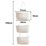 1 x RAW Customer Returns FARYODI Linen Hanging Organizer with 3-Tier Cotton Rope Basket - Space Saving Wall Organizer for Bedroom and Living Room Storage White - RRP €33.26