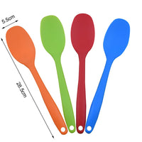 1 x RAW Customer Returns Better Jonny Set of 4 Silicone Spoons, Length Dough Scraper Spatula Cooking Spoon Kitchen Spoon Set with Long Handle Heat Resistant up to 230 for Cooking and Baking, 28.3 cm Blue Red Green Orange  - RRP €11.09