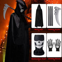 1 x Brand New Halloween Grim Reaper Costume Children, Reaper Costume, Grim Reaper Grim Reaper, Grim Reaper Children s Costume, Grim Reaper Halloween, Halloween Costume Set, Unisex Cape with Long Hood, Black Red Cape - RRP €18.14