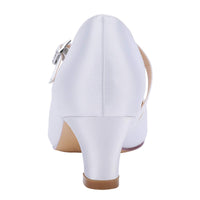 1 x RAW Customer Returns Duosheng Elegant HC2002 Wedding Shoes Round Toe Comfort Low Heel Blockabtz Buckle Satin Wedding Shoes White Size 38, white, 38 EU - RRP €58.8