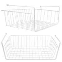 1 x RAW Customer Returns Tebery Lawei set of 2 hanging shelf baskets, metal hanging basket, cupboard basket, shelf for hanging, kitchen cupboard, wardrobe, under shelf, storage basket for kitchen, office, cupboard, bathroom - white - RRP €19.99