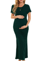 1 x RAW Customer Returns Smallshow Women s Long Split Maternity Dress Summer Short Sleeve Maternity Wear Deep Green M - RRP €34.99