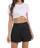 1 x RAW Customer Returns Everbellus Women s Faux Leather Shorts with High Waist and Pockets PU Shorts Black Large - RRP €28.22