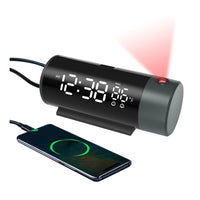 1 x RAW Customer Returns FanJu digital projection alarm clock with temperature and time projection, for bedroom, with USB port, automatically adjust brightness, 12 24H, two alarms with snooze. - RRP €25.99