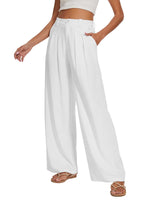 1 x RAW Customer Returns HMIYA women s linen trousers - wide leg summer trousers casual loose with pockets fabric trousers, white, L - RRP €38.3