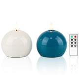 8 x Brand New Fanna Set of 2 Real Wax LED Candles with Remote Control for Home Decorations, Battery Operated Spherical Candles with Timer for Christmas, 2 Colors White and Turquoise Included - D10cm x H8cm - RRP €153.6