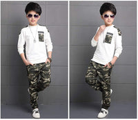 6 x Brand New LOLANTA Boys Teen White Long Sleeve T-Shirt Camouflage Pants, 2-Piece Clothing Sets for Kids, White, Label Size 110 - RRP €197.88