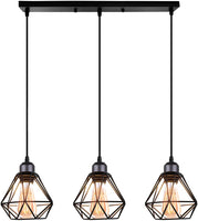 1 x RAW Customer Returns TOKIUS 3-light pendant light vintage industrial hanging lamp with geometric design E27 lamp made of iron cage lampshade black hanging light for dining table kitchen pendant lamp, beam  - RRP €36.29