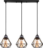 1 x RAW Customer Returns TOKIUS 3-light pendant light vintage industrial hanging lamp with geometric design E27 lamp made of iron cage lampshade black hanging light for dining table kitchen pendant lamp, beam  - RRP €36.29