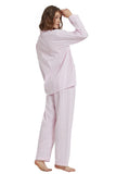 1 x RAW Customer Returns GLOBAL Women s Pajamas Cotton Women s Pyjama Set Long Women s Two-Piece Nightwear Comfortable Loungewear Buttoned Top Pants Drawstring Pink Stripes XL - RRP €33.78