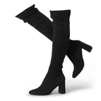 1 x Brand New Hawkwell Women s Autumn Winter Comfort Overknee Boots Black Overknee Boots with Pointed Toe and High Heel, Black Imitation Suede, EU 41 - RRP €40.33