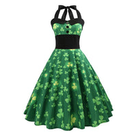 1 x RAW Customer Returns ifundom 1Pc Chest Wrapped Green Shamrock Sleeveless For Tall Grass Sleeve Hanging Favor Printed Straps Waist Swing Dresses Patricks Retro Irish M Holiday Size Patrick s Vintage Neck - RRP €33.17