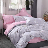 1 x RAW Customer Returns Freyamy Children s Bed Linen 135 x 200 cm 2-Piece Pink Gray Cartoon Cat Children s Reversible Bed Linen Brushed Microfibre Soft Girls Bedding Sets Duvet Cover with Zip and Pillowcase 80 x 80 cm - RRP €27.19