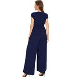 1 x RAW Customer Returns Tanmolo Women s Jumpsuit Elegant Summer Sleeveless V-Neck Overall Wide Leg Romper With Pockets Navy Blue, L  - RRP €39.01