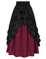 1 x RAW Customer Returns Women s Medieval Skirt High Waist Double Layer Ruffle Hem Long Casual Skirts Dark Rose Red XL - RRP €41.69