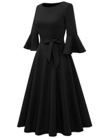 1 x RAW Customer Returns Homrain Women s 50s Dresses Midi Round Neck Formal Dress Vintage Wedding Dress with Belt Black L - RRP €43.99