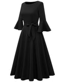 1 x RAW Customer Returns Homrain Women s 50s Dresses Midi Round Neck Formal Dress Vintage Wedding Dress with Belt Black L - RRP €43.99